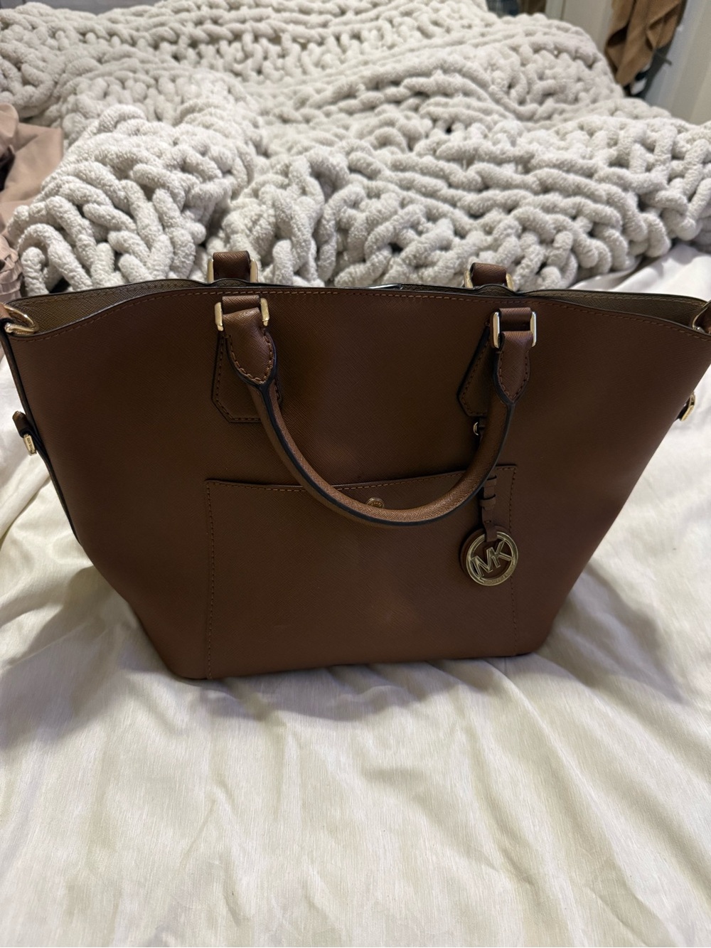 Michael Kors Chestnut Brown Saffiano Leather Tote with MK Charm